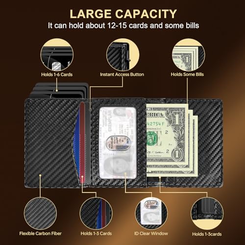 Wallet, Minimalist Wallet for Men, Smart Wallet for Men, Aluminum Pop up Wallet, RFID Blocking, Genuine Leather, Slim, 10-15 Card Capacity | ID Window | Cash Slot4