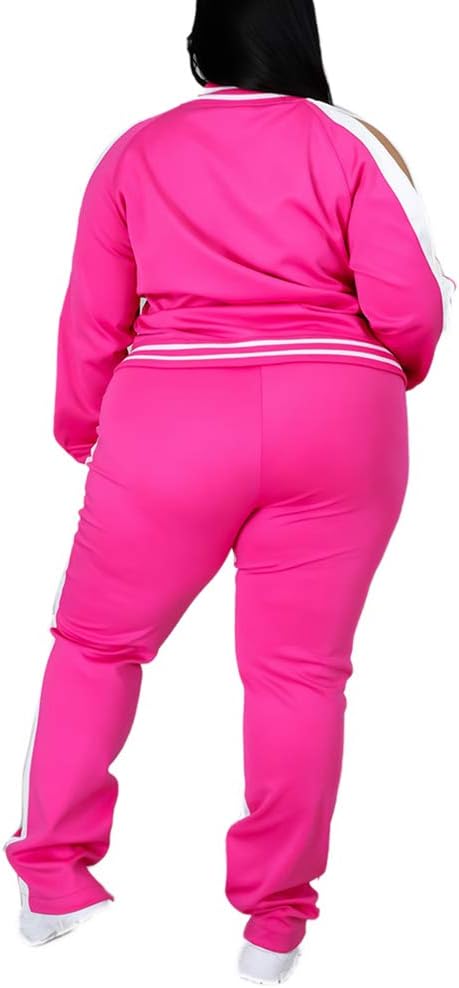 Ophestin Womens Plus Size 2 Piece Tracksuits Outfit Long Sleeve Jacket Skinny Sweatpants Set - Image 3
