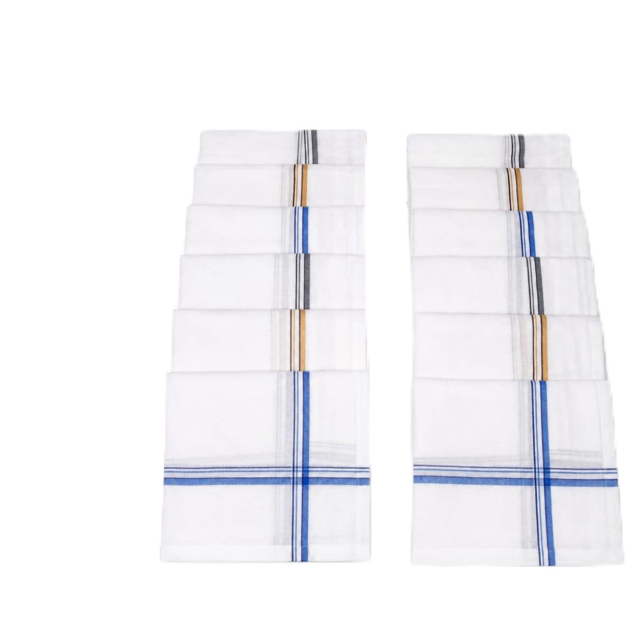 larsam shirts LARSAM Men's King Cotton Handkerchief, White with Striped Border, 100% Cotton, Soft and Absorbent, King Size, 12 Pack or 6 pack-picture-46