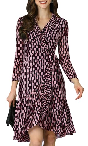 Image of KOH KOH Womens Long Sleeve Wrap Ruffled Wedding Guest Print Mini Dress