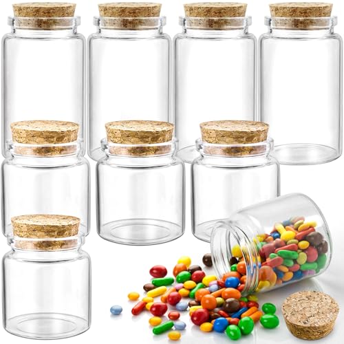 GZLCEU 8 Pièces Bouchon en liège Fiole en Verre, 50ml/100ml Mini Bouteille Verre Pour la Décoration,les Cadeaux,les Fêtes,les Epices de Cuisine,les Travaux...