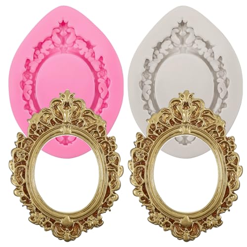 Jeffdad 2 PCS Photo Frame Silicone Molds Photo Frame Fondant Molds Frame Chocolate Mold for Cake Decorating Mirrors Fondant Mold for Cupcake Topper Chocolate Candy Polymer Clay Baking Desserts