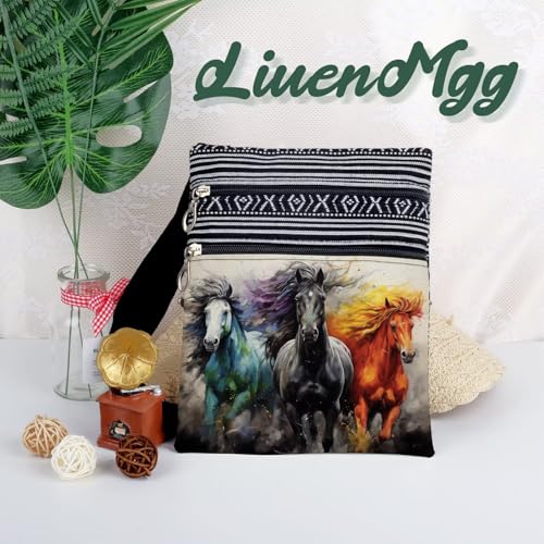 Painting Horse Messenger Bag Small Ethnic Pattern Printed Adjustable Strap Crossbody Zipper Pouch Painting Horse Phone Organizer Wallet Cute Shoulder Handbag for Women - Image 6