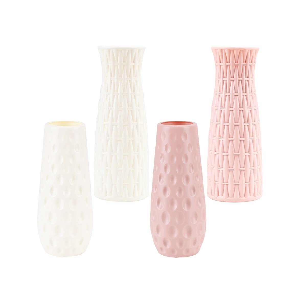 Zodors 3 Piezas Jarrón De Plástico Floreros Decorativos Floral Decorativo Florero Moderno Blanco para Decoración Contenedor Adorno Oficina Casa Rosa Blanco（2 * Jarrón de Lunares 1 * Jarrón Nórdico）