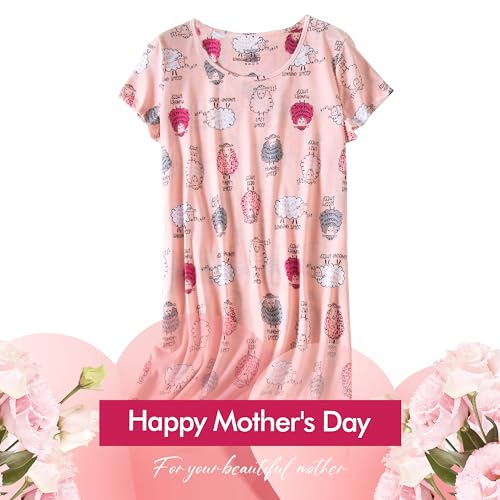 Inadays Women's Cotton Nightgown Sleepwear Short Sleeves Nightshirt Casual Print Sleepdress Loose Comfy Pajama2