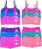 ToBeInStyle Girl Pack of 6 Set Spaghetti Strap Training Bras & Boyshorts Bikinis - Kitty Cats and Balloons - Large