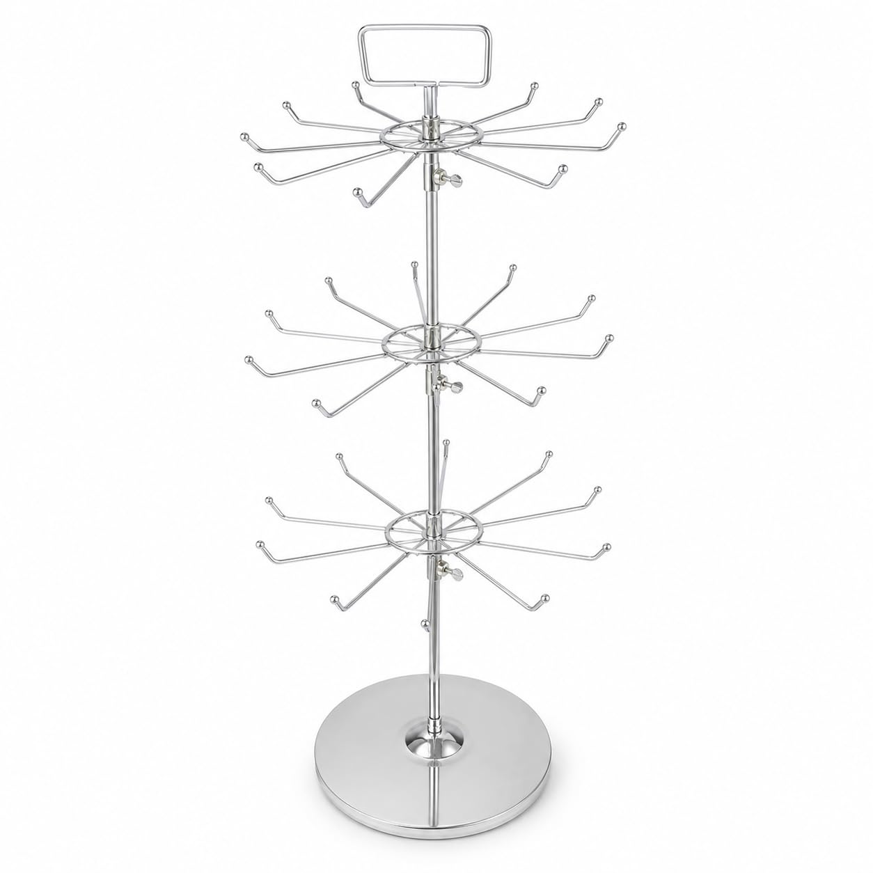 Rotating Display Rack Espositore Rotante Gioielli Organizzatore Collane Bracciali Fermacapelli Metallo Ferro Ganci, Acciaio inossidabile, 4 strati, 32 ganci, altezza totale 57 cm