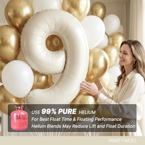 Image of PartyWoo Beige Number 9 Balloon 40 Inch 25pcs White Sand Foil Star Gold