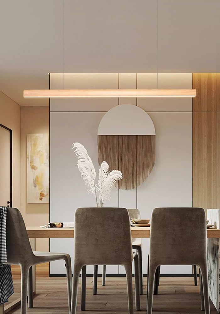 Luminaire LED Suspension Dimmable Cuisine Salle a Manger, 32W Lampe à Suspension avec Télécommande, Lustre Design Moderne Réglable en Hauteur, pour Salon Chambre Table a Manger Couloir(Holz,100cm)