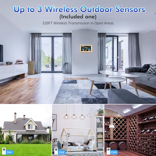 Weather Station Wireless Indoor Outdoor, Digital Thermometer, 7.5'' VA Display Home Weather Stations, Accurate Temperature Humidity Gauge with Weather Forecast, Atomic Clock,Khaki