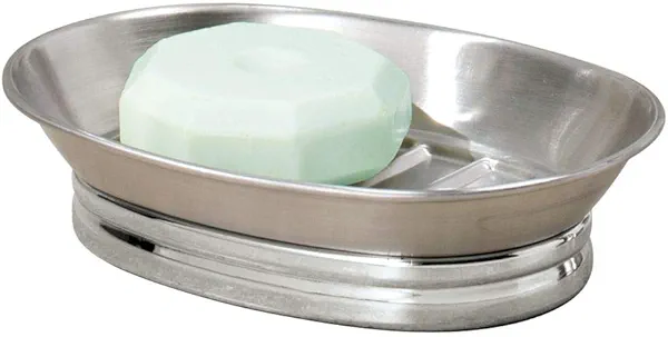 iDesign York Metal Soap Saver, Holder Tray for Bathroom Counter, Shower, Kitchen, 4" x 5.5" x 1.5", Brushed Stainless Steel
