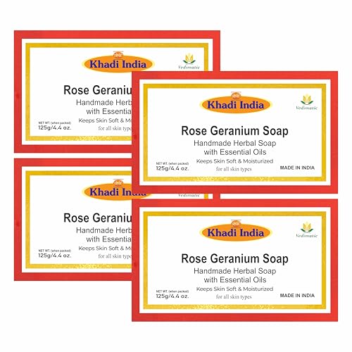 Image of Khadi 100% Pure & Natural Handmade Soap Natural Herbal Rose Geranium Soap Pack of 4