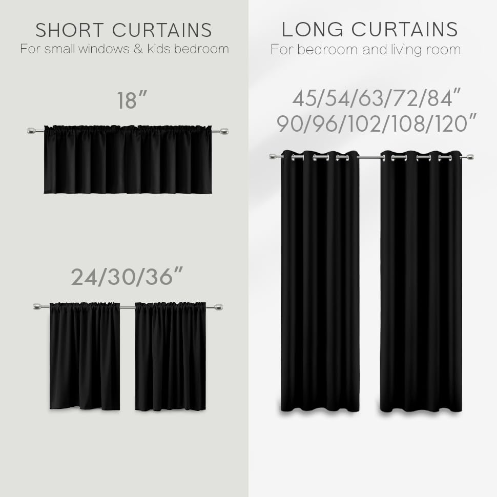 Image of KOUFALL 54 Inch Curtains Length 2 Panels Set,Room Darkening Grommet Insulated Thermal Short Sundown Solar Curtains for for Bedroom,Black