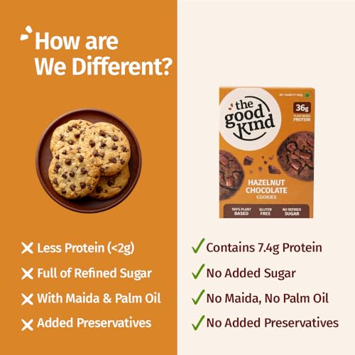 Image of The Good Kind Chocolate Chunk & Hazelnut Cookies - 200gm(1 pack each), High Plant Protein Cookies with Almond Butter & Millet Flour, Perfect for Snacking, Gluten Free, Palm Oil free & Vegan (Pack of 2)