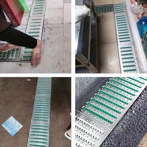 ZIMGOD Trench Drain 2 Pcs Rainwater Ditch Gratings Plate/Storm Drains Channel, Kitchen Floor Drainage Trench Kit, Sewage Channel Drain Cover for Houseside Driveway(58x20x2.5cm (22.8x7.8x1in))