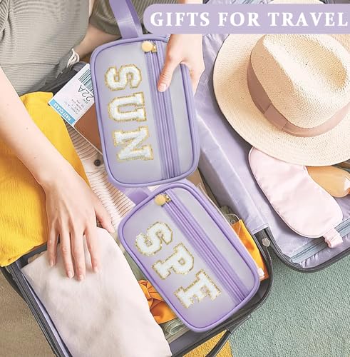 Image of COSHAYSOO Clear Sunscreen Bag Makeup Toiletries Pouch Beach Vacation Essentials Summer Travel Stuff Accessories Personalized Graduation Gifts for Her Women College Teen Girls Teacher Nurse Purple SPF