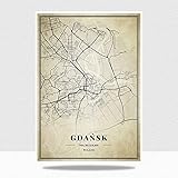 YMXCNM Leinwand Bilder,Polen Danzig Vintage Stadtplan 