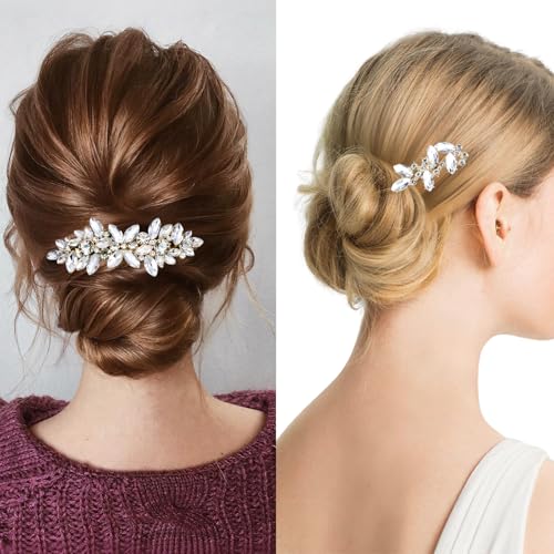 Set de 11 Pinzas para el Cabello con Rhinestone Elegantes Broches para Boda Prom con Cristal Hojas y Flores (Dorado) miniatura 5