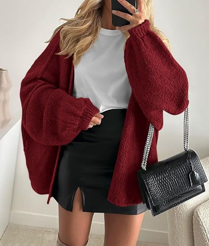 Image of PRETTYGARDEN Womens Oversized Cardigan Sweaters 2026 Fall Long Lantern Sleeve Knit Open Front Lightweight Sweater