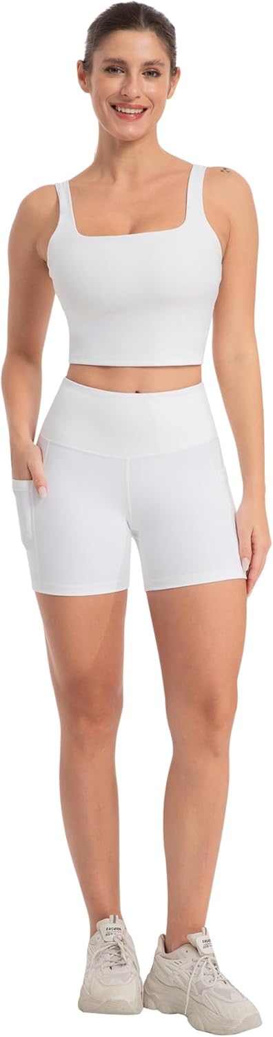 3 Piece Workout Sets for Women High Waisted Leggings with Pockets Tummy Control Biker Shorts Yoga Sports Bra - Image 4
