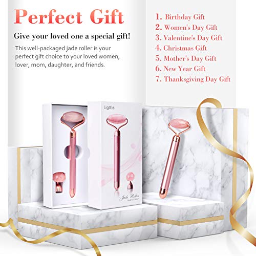 Vibrating Jade Roller for Face - 2 in 1 Electric Face Roller Massager, 100% Natural Rose Quartz Roller Massager, Anti-Aging, Skin Tightening, Reduce Fine Lines and Wrinkles for Face, Eye, Neck - Thumbnail 5