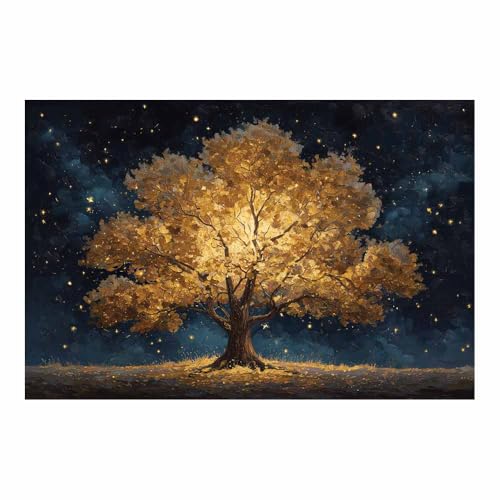 Tableau arbre de vie doré ZAMAEIU 60x90cm sans cadre pour décoration moderne