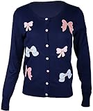 S (36) Unbekannt Damen Strickjacke Pepita Vintage Schleifen Cardigan (S, Blau mit bunten Schleifen)
