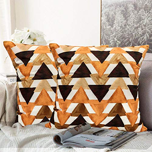Image of Khooti Velvet Cushion Cover, 18x18 Inch (Triangular Umber)(Pack of 5)