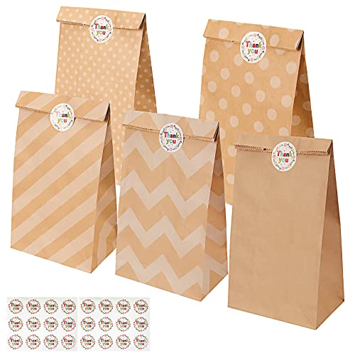 Lot de 20 sacs en papier marron avec 24 autocollants, sacs en papier pour emballer des cadeaux de Noël, des cadeaux d'anniversaire, des enfants Cover