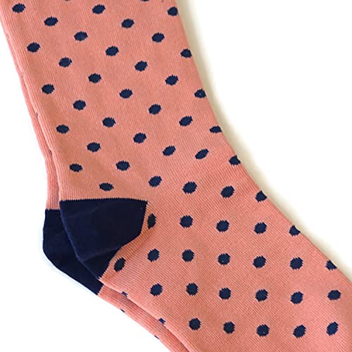 Vango Beauty Men's Mid Calf Socks Wedding Socks Groomsmen Gift Coral Navy Blue Polka Dot Made In USA3