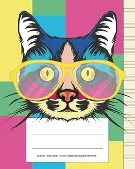 Blank Sheet Music: 12 Staff / 12 Stave Standard Music Manuscript Paper Book : (Pop Art Glasses Cat) 100 Pages - 8 X 10 (20. 32cm X 25. 4 Cm)