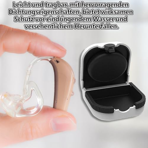 1 Stück Aufbewahrungsbox für Hörgeräte, Wasserdichte Schutzhülle für Hörgeräte, Weiße Tragbare Hartschalen-Box für Hörgeräte, für Hörgeräte, Batterien und Zubehör