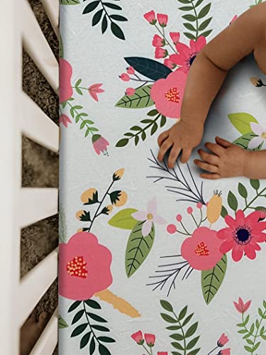 Image of Soft Fitted Crib Sheet, Stretchy and Breathable Toddler Crib Sheet for Boys and Girls, Fits Standard Crib and Toddler Mattress (Bougainvillea)