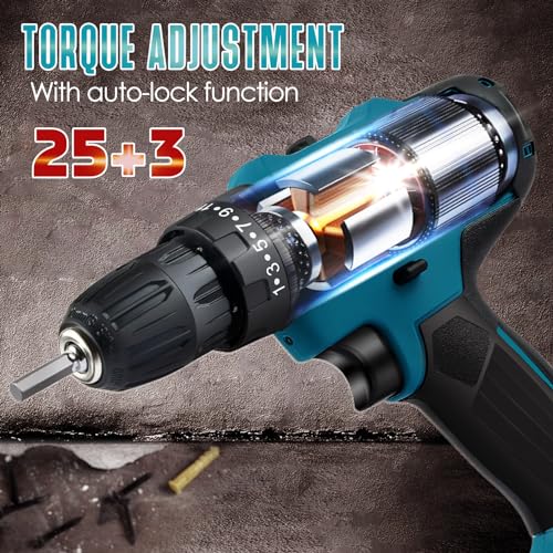 21V Akkuschrauber Set, Akku Schrauber, Akku Bohrmaschine, Akku Bohrschrauber Set mit 2 Akkus und 24 Zubehöre, 25+3 Drehmoment, 2 Geschwindigkeiten, LED-Licht für Heim- und Garten-DIY-Projekt (Blau) – Bild 6