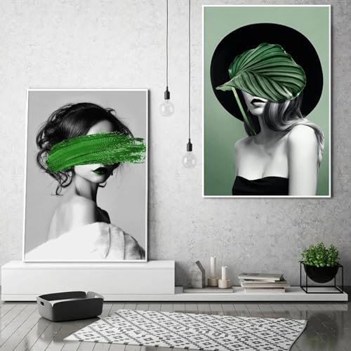 Art mural de luxe femme verte pour une décoration de chambre élégante lot d'affiches 60x80