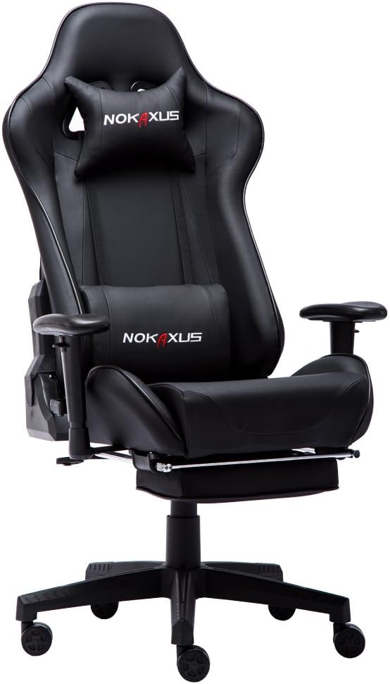 NOKAXUS Office Chair,Gaming Chair With Footrest Lumbar Support for Adults,PU Leather Ergonomic Massage Chair For Home,Computer Video Gamer Chair(Yk-6008-black)