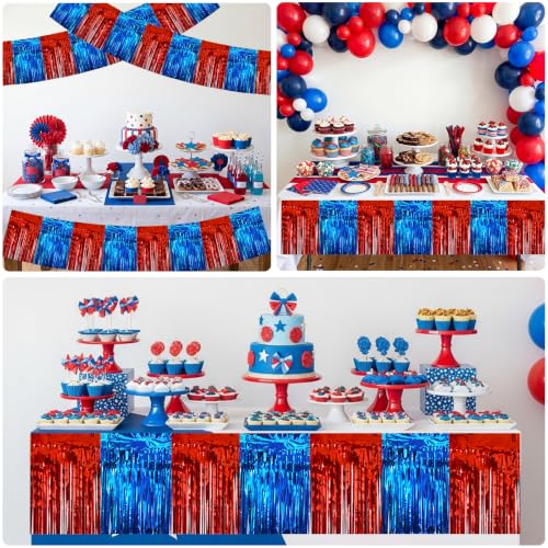 Image of BEISHIDA 3 Pack Red Blue Foil Fringe Garland 30ft Wall Tinsel Banner