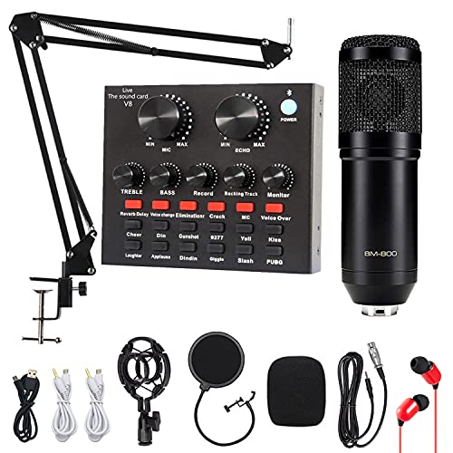 Condenser Microphone, ALPOWL Condenser Microphone Bundle with V8 Live Sound Card for Live Streaming, Singing, YouTube, Gaming, BM 800 Condenser Microphone Kit with Cardioid Design for Gamer (Black)