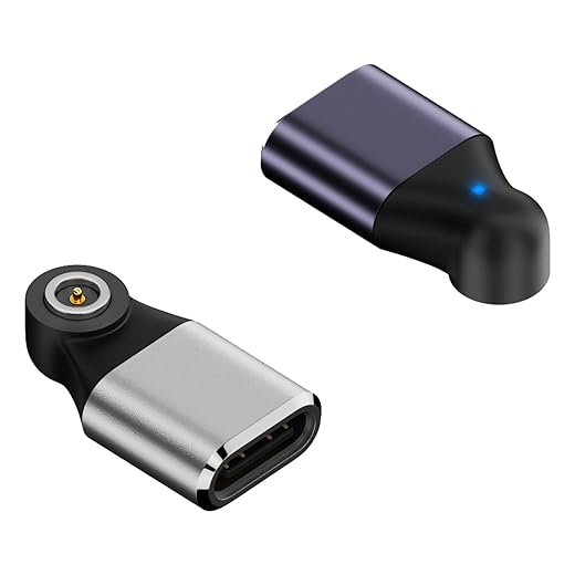 USB-C Female to Smart Ring Magnetic Charging Adapter, N52 Compatible, with Short-Circuit Protection, LED Indicator (2 Pack)