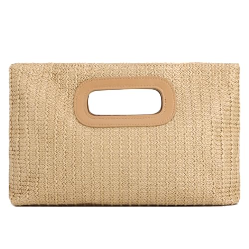 Image of Fecialy Straw Clutch Top Handle Clutch Handbags for Women Raffia Evening Bag Woven Beach Summer Bag Crossbody Purse