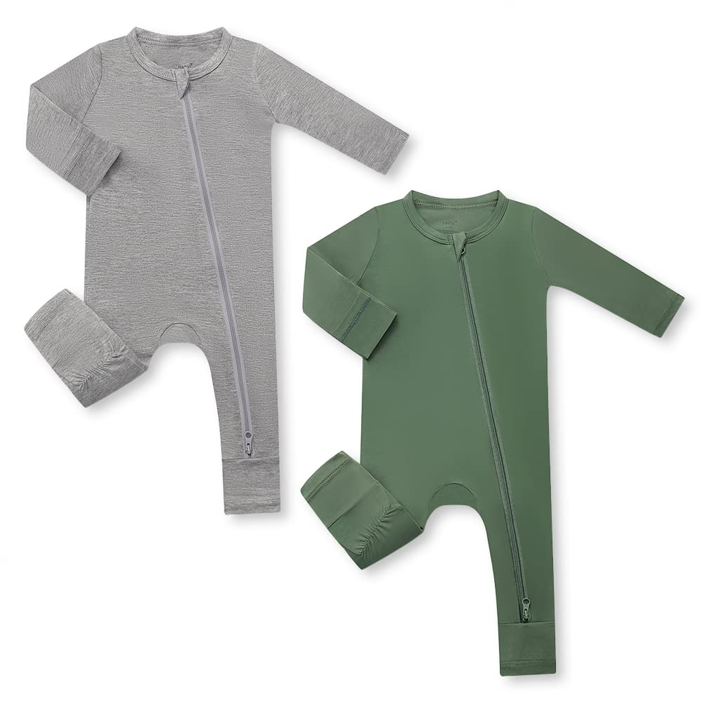 HAPIU Unisex Rayon Made from Bamboo Baby Rompers with Cuffs, 2 Way Zipper YKK, Footless Pajamas Jumpsuit