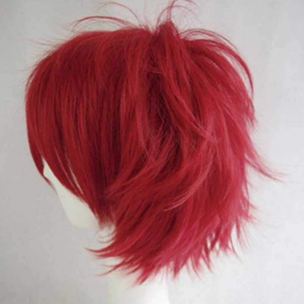 Silk-co Short Fashion Spiky Layered Anime Cosplay Wig Halloween Christmas Carnival Dress Up Pretend Play Party Full Wigs for Women Men (Red) - Image 3