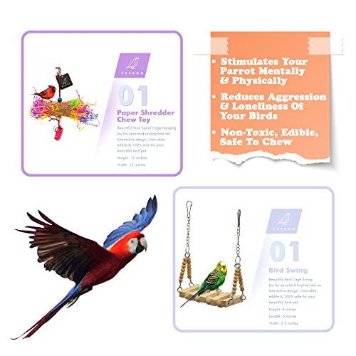 PETZOO-Bundle-of-10-Birds-Toys-Paper-Shredded-Foraging-Chew-Swing-Mesh-Toys-Perch-Spiral-Hanging