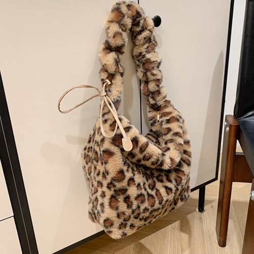 Fluffy Tote Bag, Cheetah Print Purse Y2K Bag Cute Furry Shoulder Bag Leopard Crossbody Bags for Women2