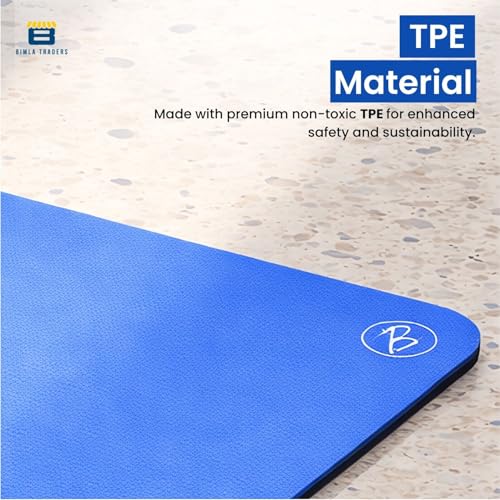 Image of Btag Premium TPE Yoga Mat for Women & Men | Anti-Slip Exercise & Gym Mat for Home Workouts | Lightweight & Durable | 6 mm (Blue)