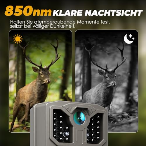 CEYOMUR Wildkamera, 850nm IR LEDs Wildkamera mit Bewegungsmelder Nachtsicht, Wildtierkamera mit 2 Zoll Display, IP66 Wasserdichter für die Überwachung von Wildtieren