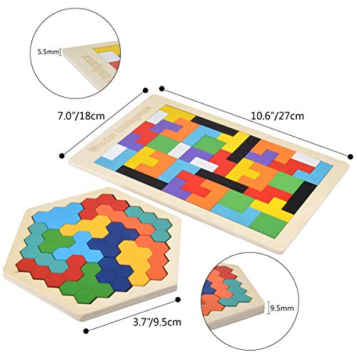 Hotusi Wooden Puzzle Hexagon Puzzles for Toddlers Tangram Jigsaw Puzzle, Montessori Educational Gift for Kids & Adults - Image 3