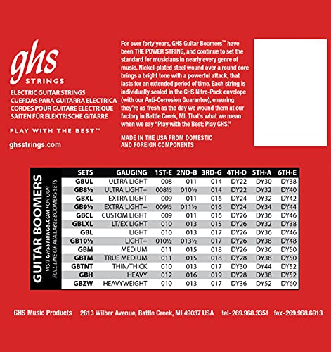 Image of GHS STRINGS - GUITAR BOOMERS - Electric Guitar Strings - Model: GBZWLO SET - HEAVYWEIGHT Low Tuned - Gauge- 11-70 - Pack of 10 SETS