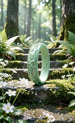 Image of Silicone Wedding Rings for Women 1 /4 /7 Packs -Stackable Silicone Rubber Wedding Bands - Innovative Flower & Vine Collection