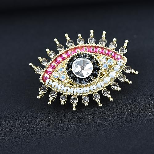 Image of Retro Evil Eye Brooch Fashion Unique Crystal Pearl Abstract Eyes Brooches Pin Badge for Women Bridal Jewelry Gift